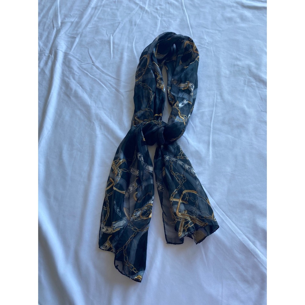 Unbranded Women Chain Print Equestrian Scarf OS Black Gold